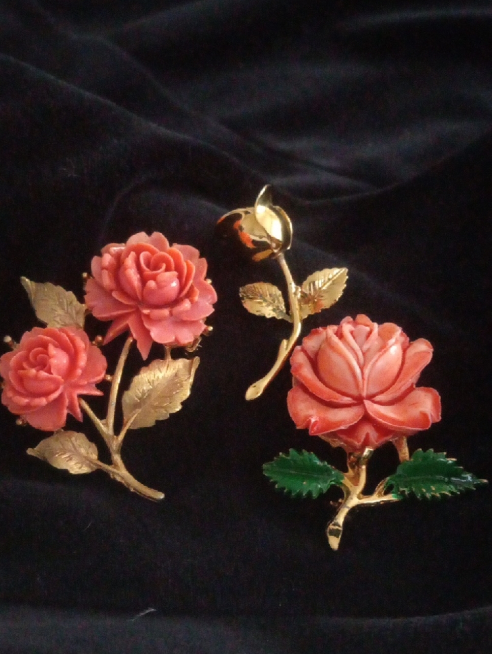 Gold-Tone Pink Flower Brooches - Set of 3
